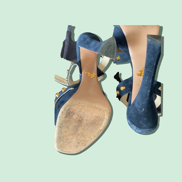 Prada Rockstud Dark Navy Suede Sandals - Picture 3 of 8